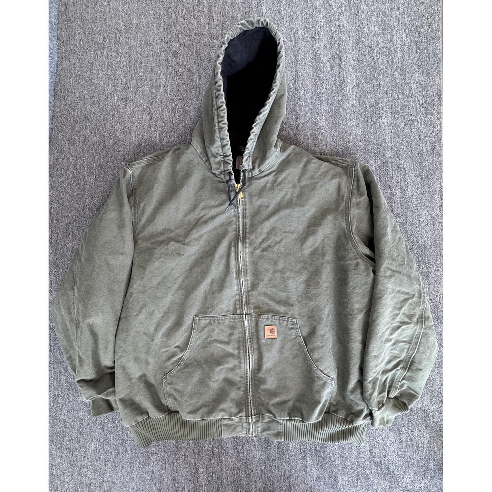 Carhartt Jacket Mens 3XLT Green Hooded Canvas J130 Insulated Workwear‎ Bomber